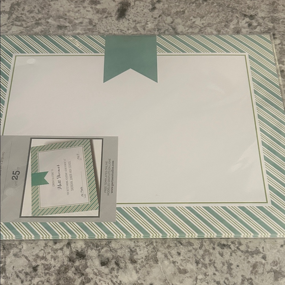Gartner Studios Teal and White Certificates Stationery Set 25 count